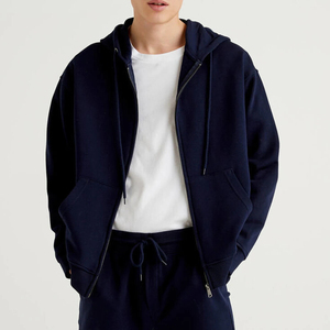 Sweat à capuche zippé pour homme de haute qualité, brodé, en polaire thermique d'hiver, style streetwear, épaules tombantes, motif uni imprimé, 100% lourd - Product Image 1
