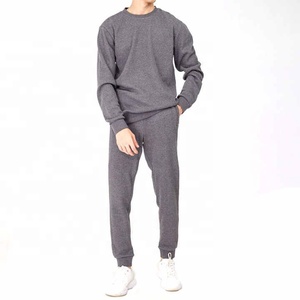 Conjunto Deportivo de Algodón Gris para Hombre, Sudadera de Cuello Redondo, Pantalones Jogger, Color Sólido, Casual, Largo Completo, Transpirable, Ropa de Otoño - Product Image 1