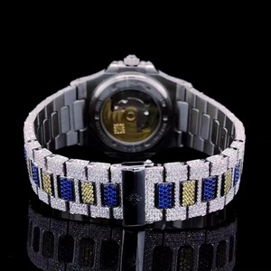 Offre Spéciale Luxe Hommes Glacé Diamant Montre Personnalisé En Acier Inoxydable Montre Réserve De Marche Analogique Verre Alarme 22mm Meilleur Prix Hanche - Product Image 4