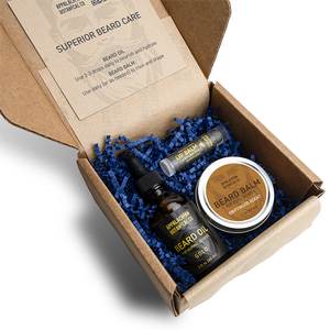 Ensemble de soins pour barbe ABCo Gold : Huile à barbe (2 oz) & Baume à barbe (2 oz) - Extraits botaniques & Huiles essentielles, Sans cruauté envers les animaux - Product Image 3