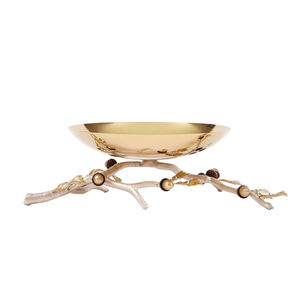 Elegante Tazón de Servir de Metal con Acabado Plateado, Base Decorativa con Rama de Roble y Bellota, Perfecto para Servir Frutas y Dulces, en Oferta - Product Image 5