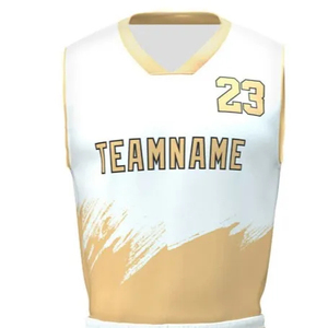 Ensemble de maillots de basket-ball pour adultes personnalisables, col en V, sans manches, polyester respirant, design bicolore, unisexe - Product Image 4