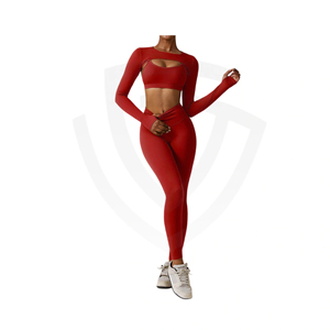 Conjunto Deportivo de 2 Piezas para Mujer, Shorts de Cintura Alta y Top Deportivo Corto con Logotipo Frontal, Diseño Sólido para Correr, Yoga y Entrenamiento - Product Image 2