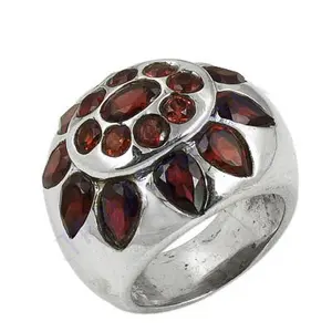 Women's Trendy <b>Silver</b> Garnet <b>Statement</b> <b>Ring</b> Rose Gold and 18K Plated Inlaid with Natural Gemstones Gold and Rhodium Jewelry - Product Image 3