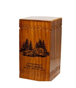 Wooden Cremation <b>Urn</b> <b>Large</b> Size Human Funeral <b>Urn</b> with Personalization (Camper) - Product Image 1
