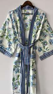 Vestido Kimono de algodón, Kimono de Bata de baño, Kimono de algodón estampado a mano, Bata de ducha, Bata Kimono de algodón - Product Image 4