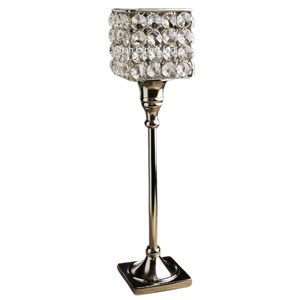 Centro de mesa de boda con cuentas de cristal de alta calidad, pedestal plateado, de Metal Base, soporte de vela hecho a mano - Product Image 1