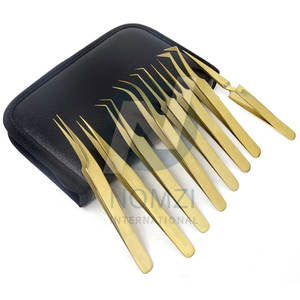 แหนบต่อขนตาแบบมืออาชีพเคลือบพลาสมาปลายแหลมสีทองทำจากสแตนเลสสีทอง - Product Image 3