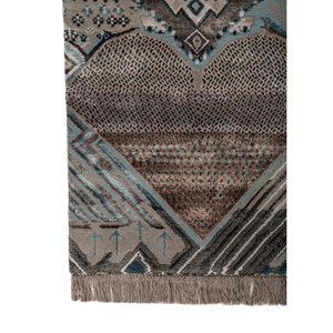 พรมไหมไผ่ผสมขนสัตว์ถักมือสีน้ำเงินแมนชาฮ่า หนา 10 มม. ลายเรขาคณิตนามธรรม สำหรับบ้าน ห้องโถง รูปทรงสี่เหลี่ยมผืนผ้า รุ่น-Les-2805 - Product Image 4