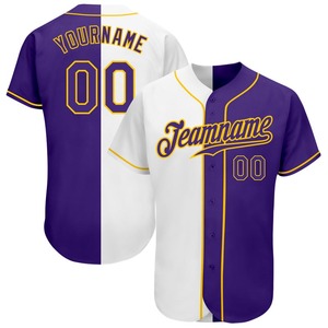 Maillot de baseball personnalisé blanc violet-or authentique fendu - Product Image 2