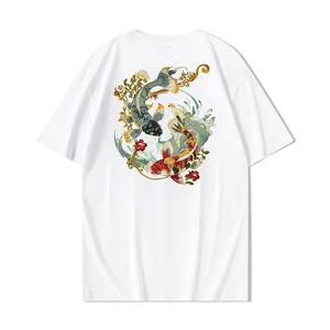 Camiseta informal de manga corta con cuello redondo de alta calidad para hombre, Camiseta extragrande transpirable de secado rápido de algodón 100% con patrón de impresión personalizado - Product Image 4