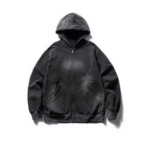 OEM logotipo personalizado desgastado ácido lavado cremallera-up hombres sudaderas con capucha Venta caliente ropa casual uso al aire libre fabricante personalizado Sudadera con capucha para hombres - Product Image 1