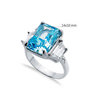 Aquamarine CZ Stone Baguette Design Jewelry Trukish Handmade Wholesale Cluster Zircon <b>Ring</b> - Product Image 2