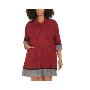 Robbie Bee Robe pull col bénitier rouge grande taille 1X pour femme, coupe ample avec couleur contrastante et taille basse - Product Image 2