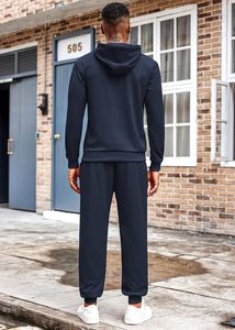 Breathable Cotton Blend Tracksuit Men Summer Gym Wear Set Slim Fit Jogger Hoodie Plain Color Two Piece 350GSM - Product Image 4