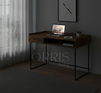 Bureau/Station de Travail en Bois Massif Fait Main, Élégant et Durable, avec Tiroirs de Rangement, Pieds Métalliques, Multifonctionnel, Contemporain et Raffiné