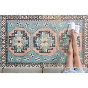 Alfombra con Estampado de Patrones Geométricos, Decoración Azul Azteca Navajo Turca para Casa de Campo, Alfombra Suave con Pelo Largo - Product Image 1