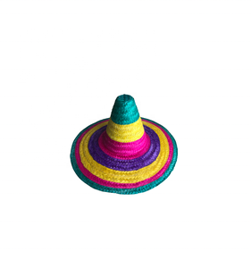 Chapeau de cowboy mexicain fait main et brodé à la main avec pompon, en jonc de mer tressé rayé coloré, unisexe, pour fête - Product Image 5