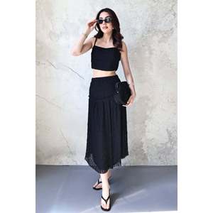 <b>Black</b> <b>Lace</b> Blouse and Ruffled Skirt Set - <b>Black</b> - Product Image 1