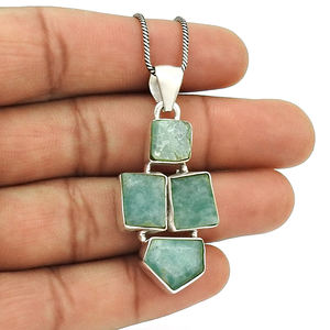 Amazonita piedra preciosa Unisex colgante hecho a mano plata hermoso collar joyería 925 plata esterlina venta al por mayor colgantes fabricante - Product Image 4