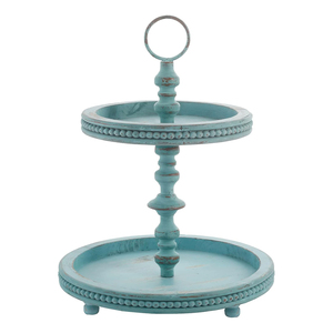 Décor à la maison rustique plateau à 2 niveaux en bois décoratif perlé ferme plateau à plusieurs niveaux cuisine vaisselle de table pièce maîtresse plateau perlé - Product Image 5