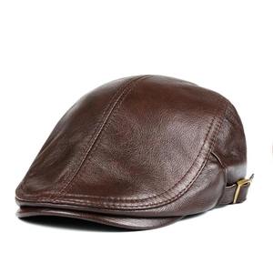 Boina de cuero genuino para hombre, gorra delantera ajustable de 55-61 cm, gorra informal de pico de pato - Product Image 1