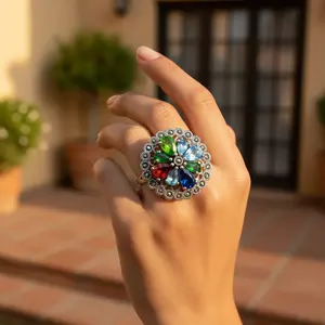 แหวนเงินแท้ 925 ประดับพลอยรูปดอกไม้ สำหรับผู้หญิง เครื่องประดับแฟชั่น - Product Image 1