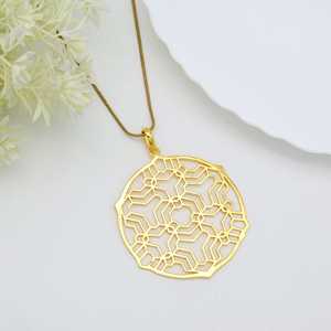 Trendy Quality Geometric Pendant Necklace Boho Brass Necklaces Women 18k Gold Plated Sacred Medallion Cutout Mandala Wholesale - Product Image 5