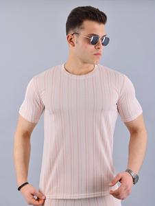 เสื้อยืดลำลองผู้ชายผ้าฝ้ายสำหรับฤดูร้อน ทรงเข้ารูปทันสมัย ลายทางแนวตั้ง แฟชั่นใหม่ เสื้อแขนสั้นสำหรับออกกำลังกาย - Product Image 2