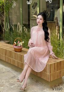 V1190 Preppy Style Maternity Dress Breathable Sweat-Absorbent Soft Comfortable Fabric Short Sleeves Knee-Length Girls' Dress - Product Image 4