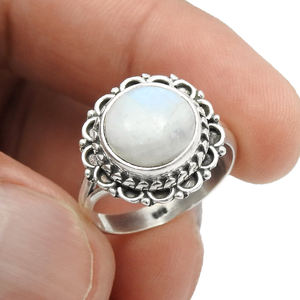 Nouvelle Arrivée Vente en Gros Bijoux Personnalisés Argent Sterling 925 Naturel Arc-en-Ciel Pierre de Lune Forme Ronde Bague Chic Fournisseurs en Vrac - Product Image 2