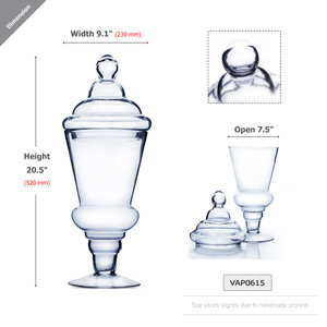 WGV VAP0615 - Recipiente de Vidrio Grande con Pedestal para Dulces/Botiquín, con Tapa, Diseño Contemporáneo Hecho a Mano, 20.5 Pulgadas, para Interiores - Product Image 2