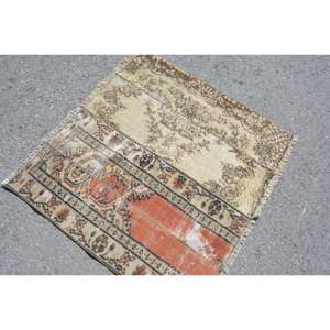 Tapis en laine turque vintage 34x32 pieds, patchwork beige et marron, tissage plat pour les décorations de salon, support en latex - Product Image 4