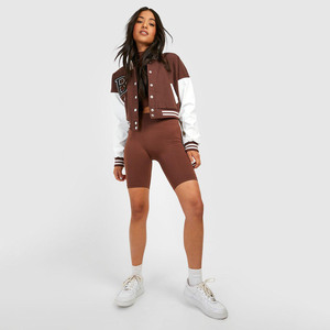 แจ็คเก็ตหนังสไตล์วินเทจสำหรับผู้หญิง คอตั้ง ปักโลโก้ตามสั่ง ลายทาง ผ้าฝ้ายเปล่า ผลิตโดย Haus Industries - Product Image 4