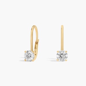 Hidden Halo Lever <b>Back</b> Round Cut Lab Grown Diamond Stud <b>Earrings</b> 0.95 Ct Lab Grown Diamond In 14K Solid Gold Special Occasion - Product Image 3