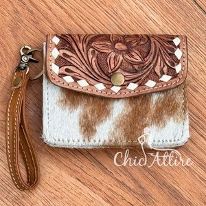 กระเป๋าใส่เหรียญของผู้หญิงแบบมีสายคล้องข้อมือขนาดเล็กลายหนังวัวสไตล์ตะวันตกใช้หลายรูปแบบ - Product Image 1