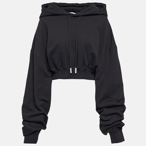 Sweat-shirt à capuche oversize gris en maille respirante zippé pour femme avec manches longues et poches, uni, hiver 2026 - Product Image 1