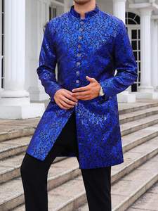 Abrigo Sherwani étnico real para hombre, Kaftan Zari Work Kameez, cuello mandarín brillante para bodas, fiestas festivas, indio pakistaní - Product Image 3