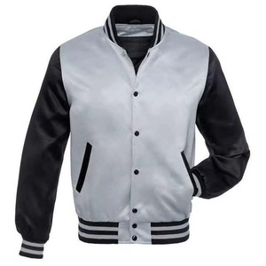 Chaqueta Varsity Gris para Hombre en PU con Mangas Negras, Corte Regular, Estilo Casual para Otoño, Cuello Camisero, Cierre de Botones - Product Image 1