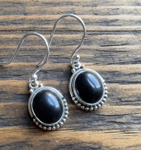 Bijoux fins Vintage délicat Protection pierre naturel ovale coupe lunette ensemble noir Onyx 925 en argent Sterling femmes boucles d'oreilles goutte - Product Image 1