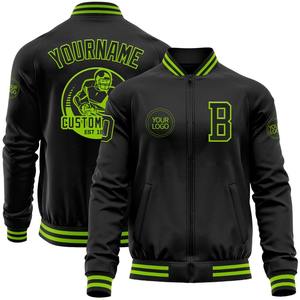 Bomber personnalisé noir néon vert Varsity Letterman Zipper Jacket Windbreaker Streetwear vintage Men's Varsity Jacket - Product Image 1