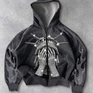 Sweat-shirts à capuche style Bling avec strass pour hommes – Vente en gros, couleur personnalisée, confortables et respirants, avec fermeture éclair, pour la mode urbaine - Product Image 1