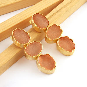 ต่างหูแบบเจาะชุบทอง Druzy,ต่างหูเม็ดเดี่ยวแบบแฟชั่นสำหรับผู้หญิงรูปทรงไข่น้ำตาลทรายแดงธรรมชาติสินค้าขายส่ง - Product Image 2