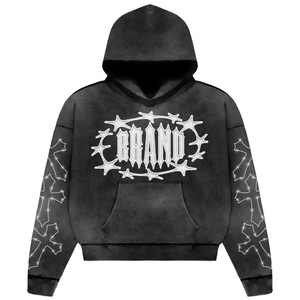 Diamantes de imitación Foodie Men Sun Fade Distressed Boxy Cropped Rhinestone Hoodie Custom Heavy Weight Fabric - Product Image 5