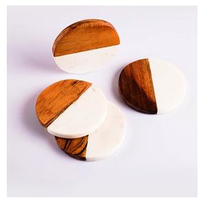 HALF LINE Posavasos de mango de madera natural y mármol Hecho EN LA India Posavasos de madera de mármol 4 - Product Image 5
