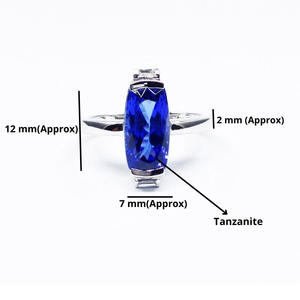 Bague en or blanc 18 carats de créateur avec tanzanite, pierre précieuse faite à la main de style vintage, grosse pierre, bague en diamant. - Product Image 2