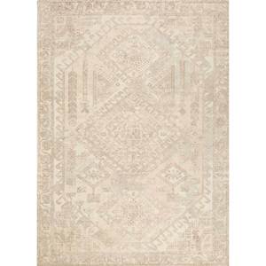 Konstrukt Beige & <b>Brown</b> Hand Loom <b>Wool</b> & Bamboo Silk Rug Medallion Pattern for Home Use-Model HWB-1001 - Product Image 1