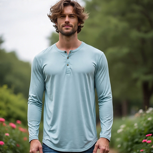 High Quality 100% Cotton <b>Men's</b> Full Sleeve Henley T-<b>Shirt</b> Custom Logo Printed Casual <b>Shirt</b> in 6XL Size - Product Image 4