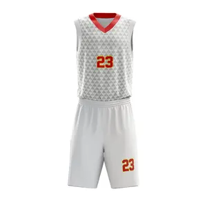最新高品质新设计篮球制服3d升华OEM设计定制标志印花篮球制服