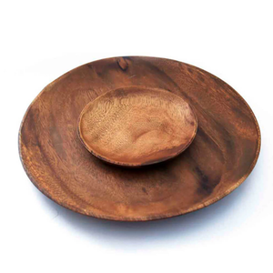 Assiette de service ronde en bois d'acacia faite à la main plateau de service en bois naturel vente ronde vaisselle vaisselle décor - Product Image 1
